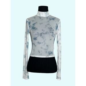 Shein Bae white blue tie dye long sleeves sheer top size Small